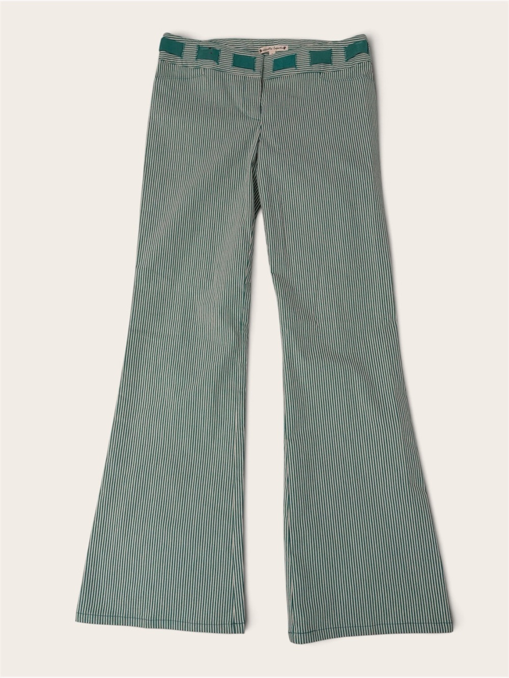 Vintage Nanette Lepore Low Rise Flare Striped Pant Green White 90’s Retro Size 2